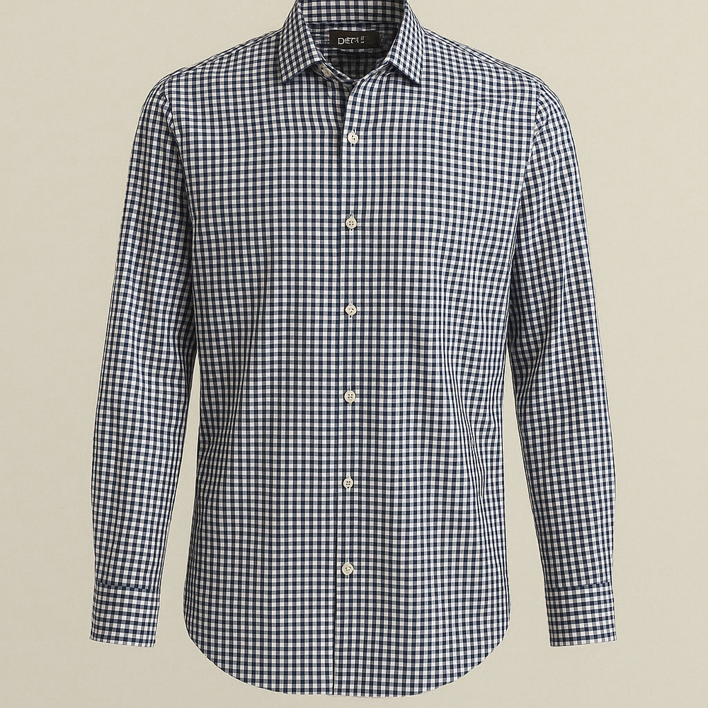 Bar III Slim Fit Stretch Gingham Shirt – Blue
